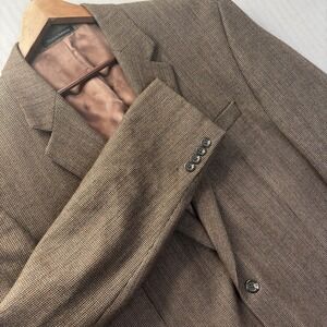 Chaps Ralph Lauren Blazer Mens 46L Brown Plaid Lambswool Tweed Sport Coat Jacket